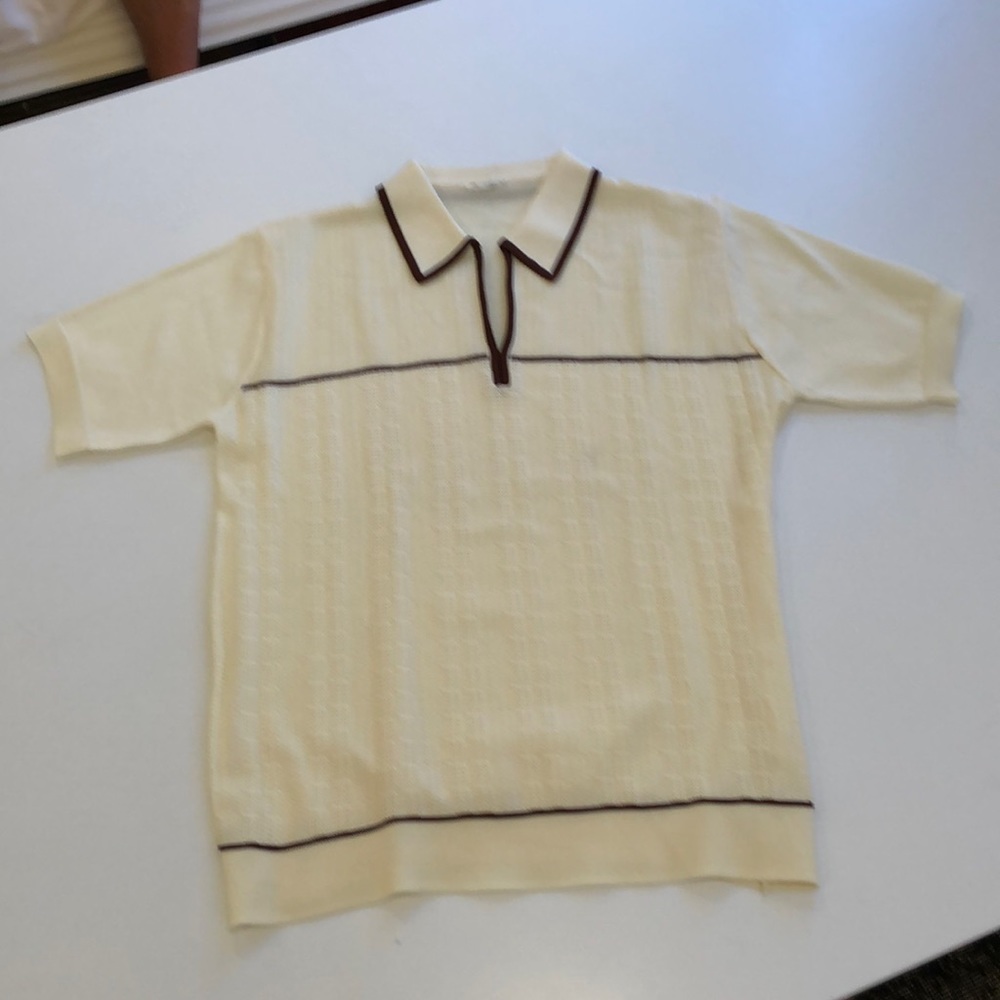 Vintage Mens Short Sleeve Brown and Beige Warm Weather Shirt, Medium to Large